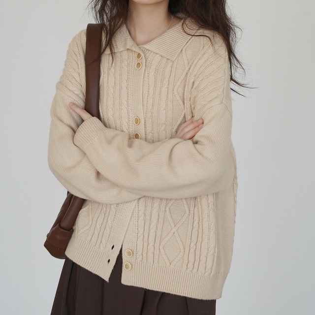 aran pattern collar cardigan N30492