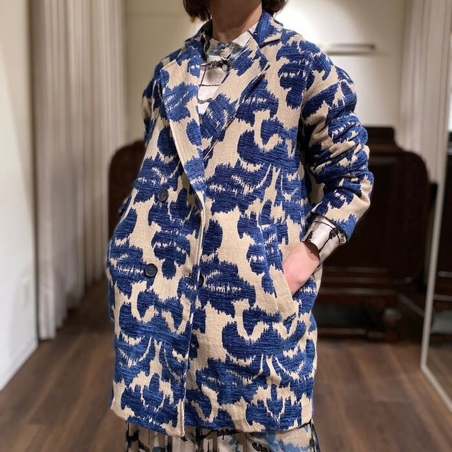 jacquard tailored coat blue/beige