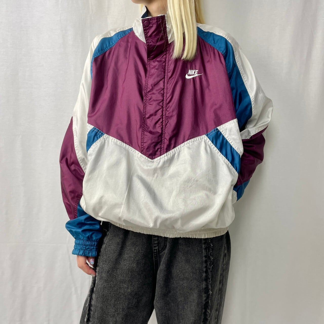 90年代 NIKE ナイキ 銀タグ 切替デザイン ナイロンプルオーバー 