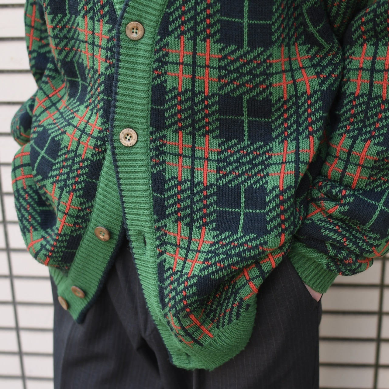 design tartan check cardigan green