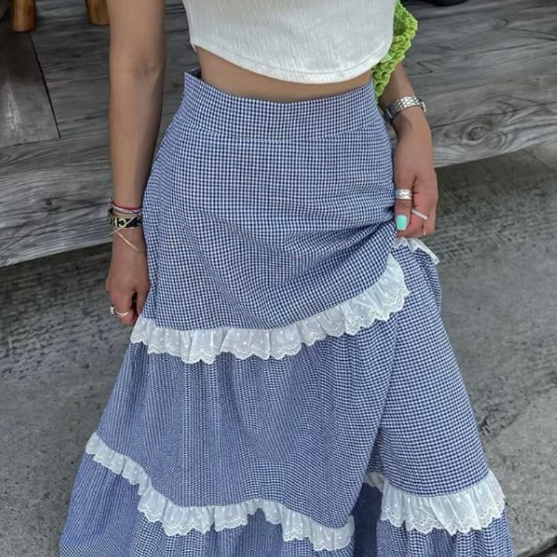 ギンガムチェックフリルティアードスカート