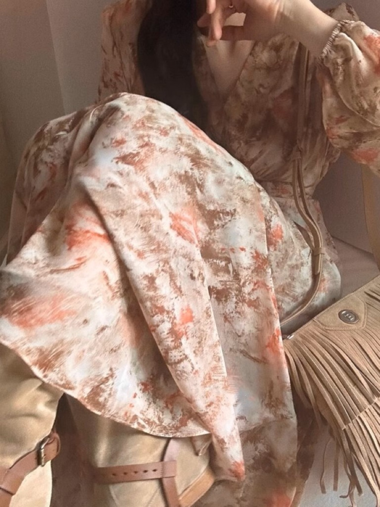 ボカシプリントシフォンワンピース D1279