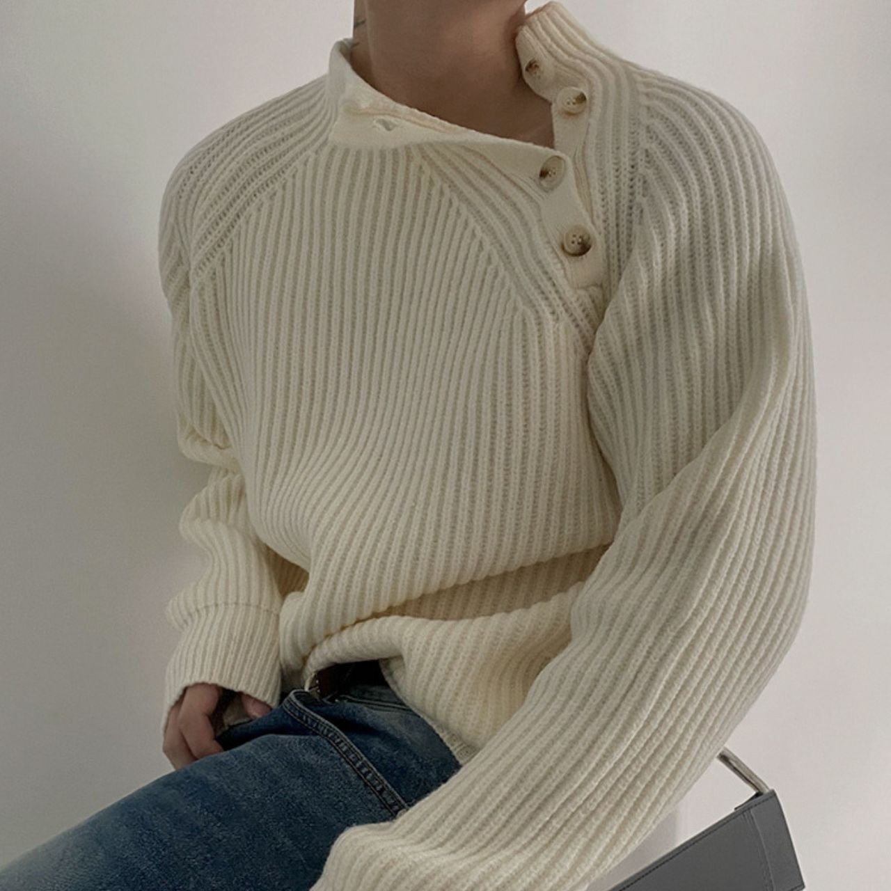 ハーフタートルボタンルーズニット　MT0080326