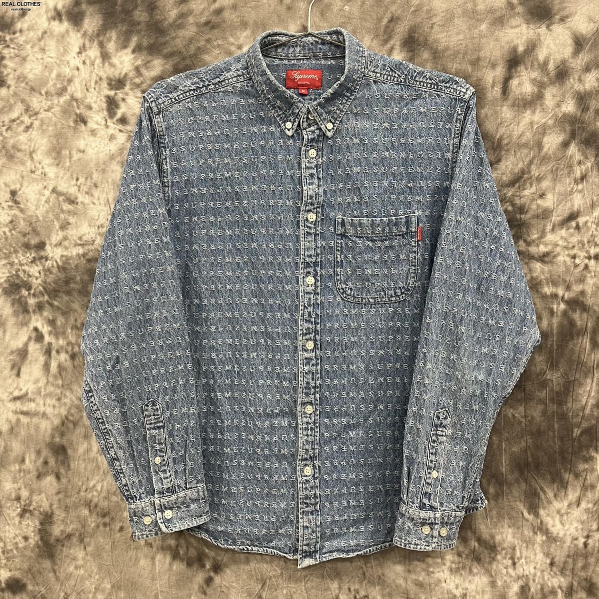 SUPREME シュプリーム 21SS Warp Jacquard Logos Denim Shirt ジャガードロゴ総柄 ワープ ロングスリーブデニムシャツ 長袖シャツ ブラック