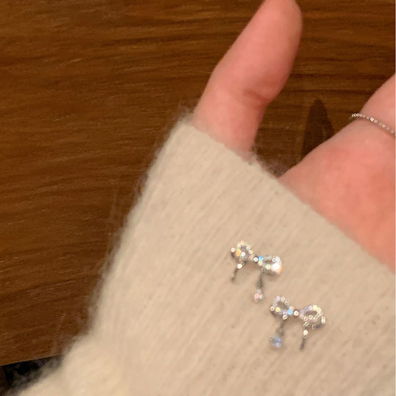 Peachteaジルコンとリボンピアス★アレルギー対応