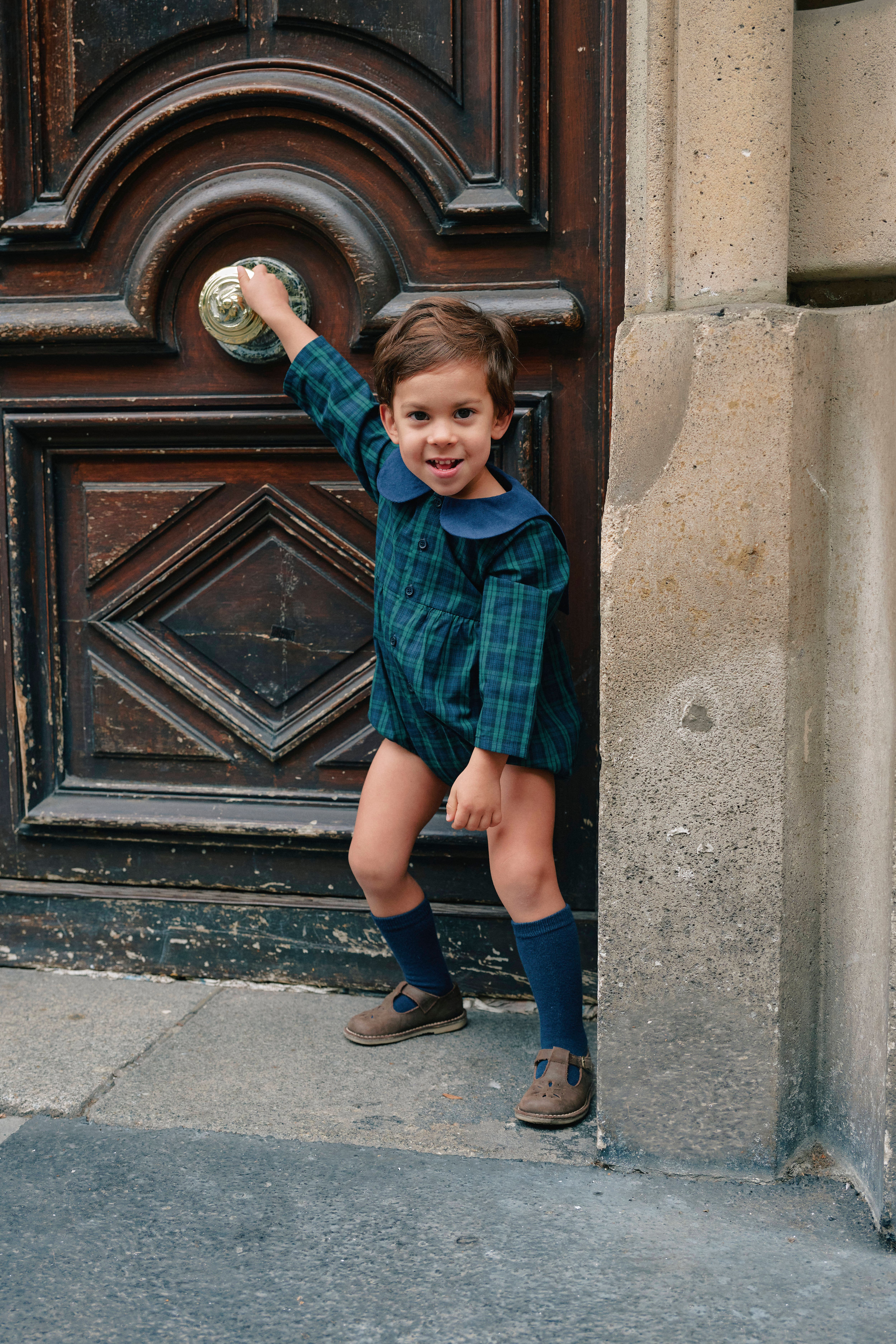 【予約/送料無料】Romper BAC - tartan green& blue / Maison Marelle