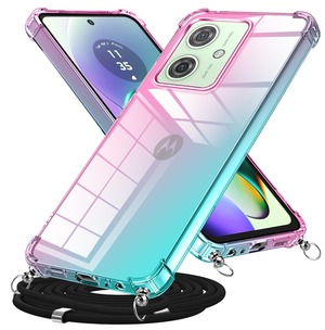 【在庫処分】Motorola Moto G64 5G 用 ケース Moto G64Y 5G 用 ケース Moto G54 用 ケース クリア ソフト TPU グラデーションケース 耐衝撃 薄型 肩掛け 斜めかけ 縄掛けケース 黄変防止 軽量 一体型 かわいい ファッション 携帯カバー ピンク/グリーン AYS-9-131