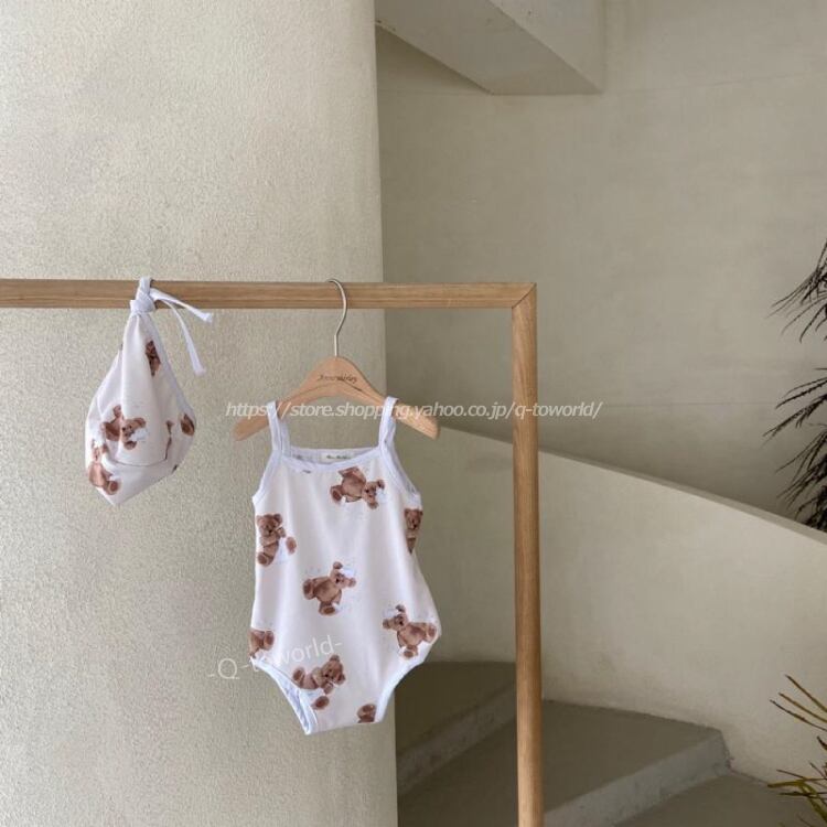 60 100 クマ ベビー服 水着 帽子付き 韓国版 男の子 女の子 韓国子供服 ベビー 子供服 Q Toworld キュートワールド 子供服 メール便は何点でも送料の合計は280円