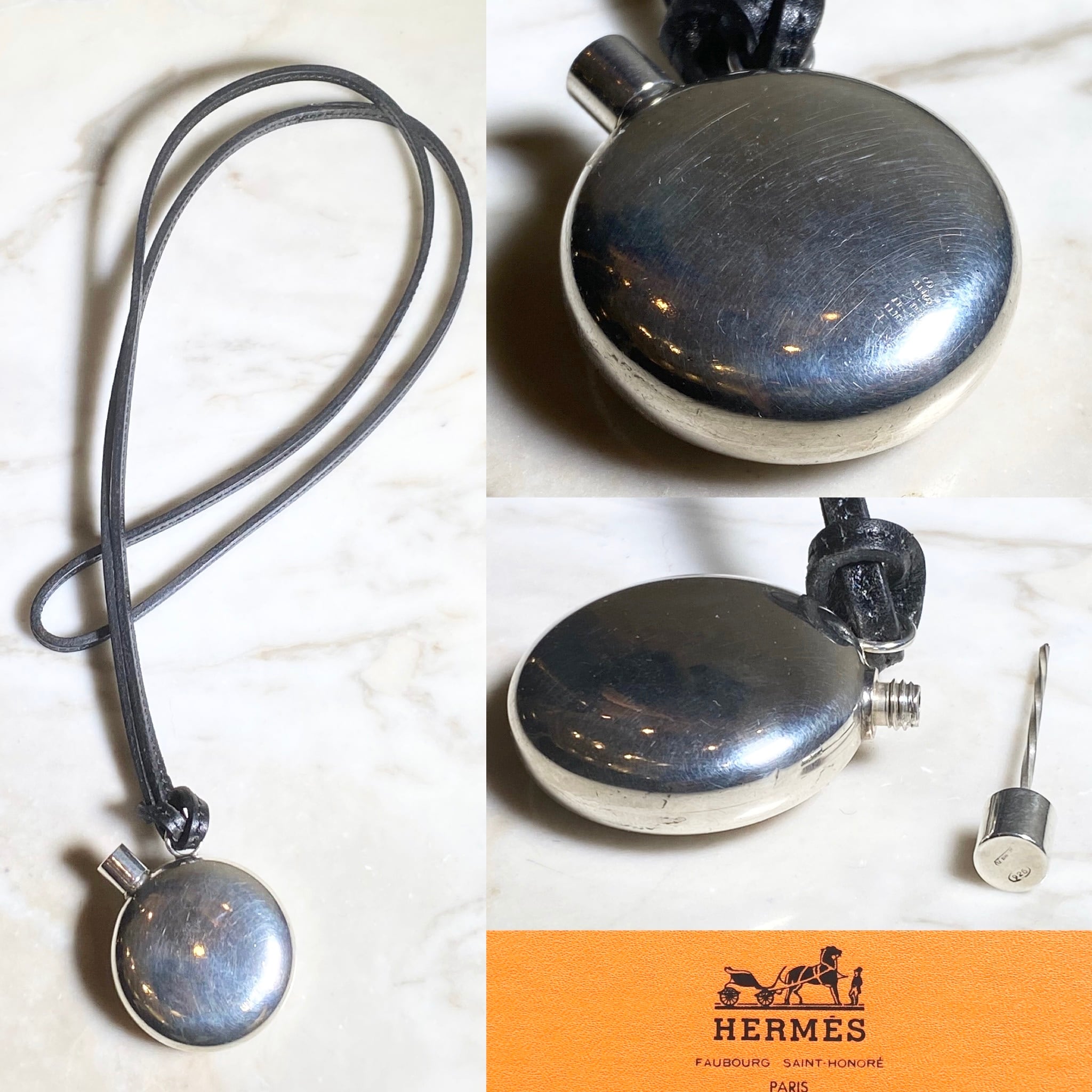 vintage HERMES silver perfume bottle necklace | NOIR ONLINE