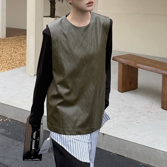 Fake twopiece leather vest【3color】 C1587