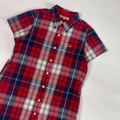 TOMMY トミー チェック BD ボタンダウン 半袖 ワンピース M/レッド× ブルー系 レディース TOMMY HILFIGER