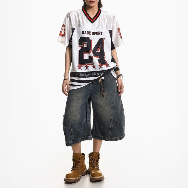 ナンバリングメッシュパターンVネックTシャツ 1col   R01989