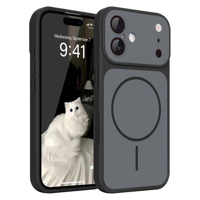Teageo iPhone 16 用 ケース Magsafe対応 耐衝撃 カメラレンズ保護 軽薄型 指紋防止 黄変防止 リキッドシリコン【ブラック】