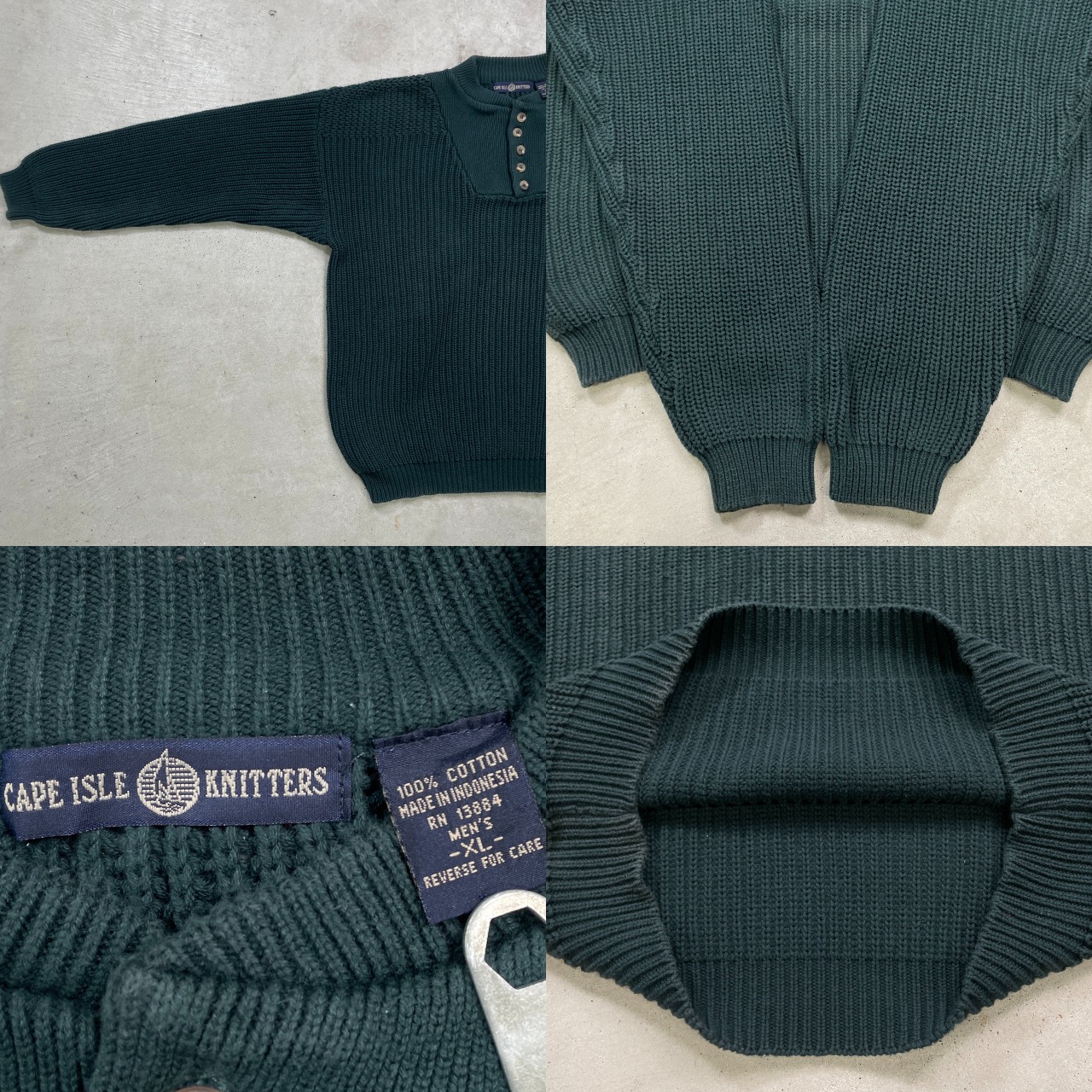 90年代 CAPE ISLE KNITTERS コットンニットセーター ヘンリーネック 