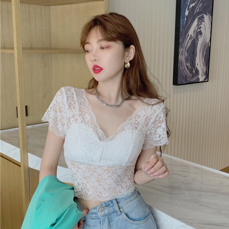 サマースタイルVネックショートスリムレーストップス シャツ 夏物 ハンチェンe59730399955