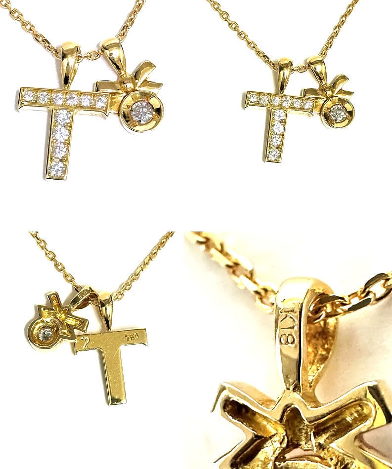 EYEFUNNY アイファニー K18 YG ダイヤモンド T クロス ネックレス
