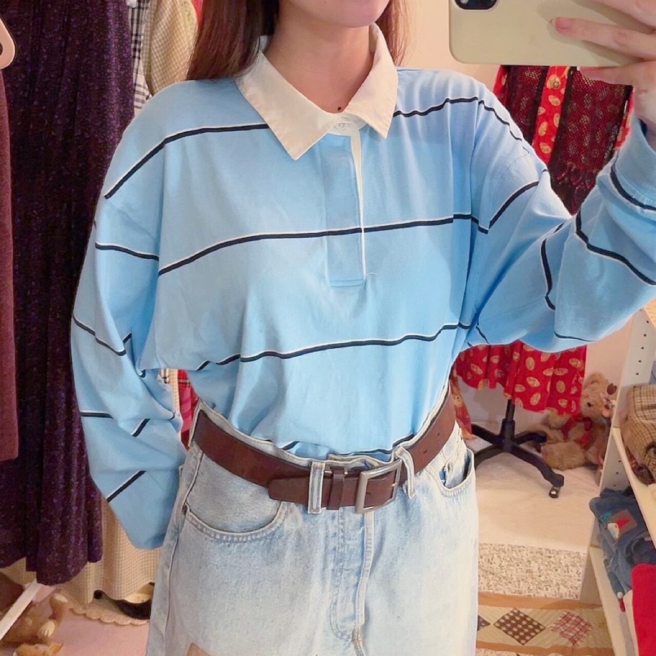 light blue stripe polo shirt