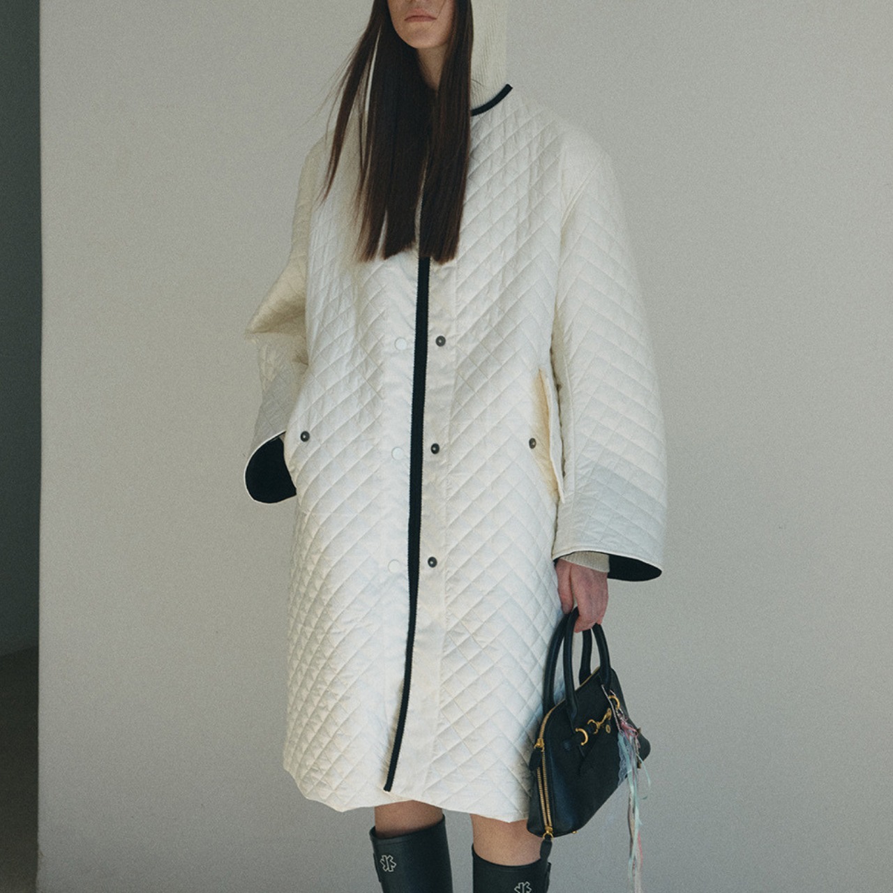 Quilted No-Collar Coat T4130