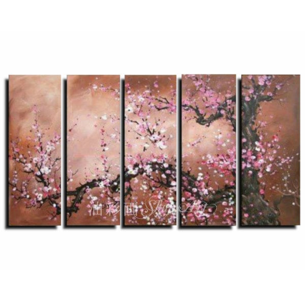 人気NO1！ 5パネル 梅桜 Lサイズ 油彩画 インテリア モダン アート
