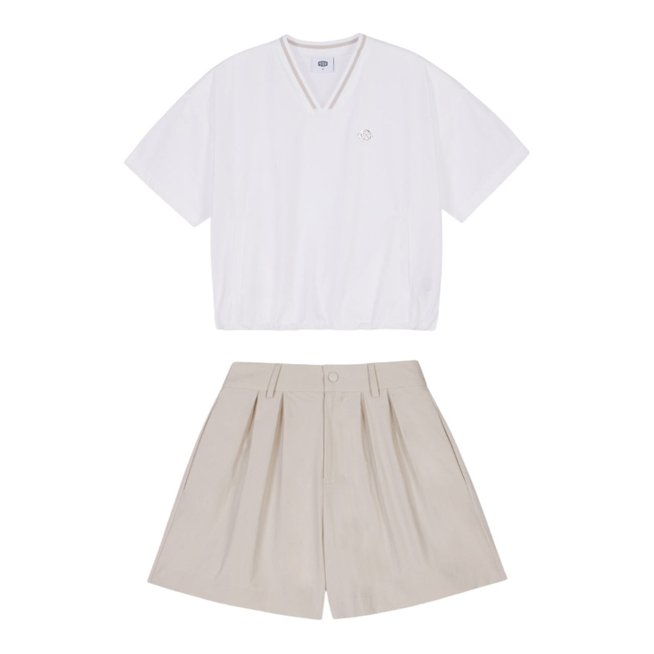 GOXO ゴーエックスオー エッセンシャルVネックセットアップ ベージュ