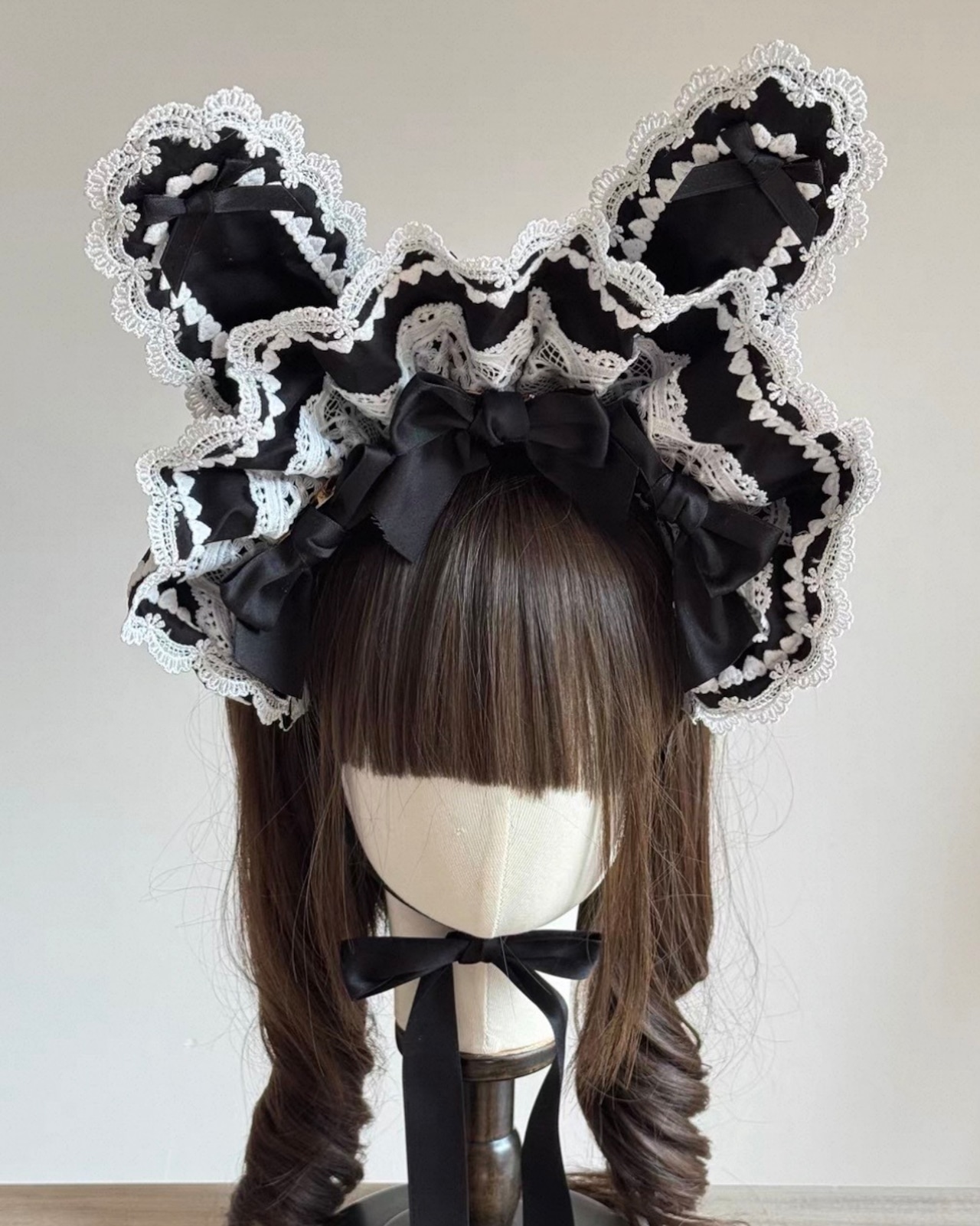 ♡ MAID ギンガムチェック柄うさみみフリルレースリボンハーフボンネット red ♡