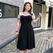ドレス ワンピース パーティードレス ドレスワンピース 結婚式 発表会 演奏会 フォーマル レース 膝丈 半袖 黒 春夏秋 韓国 20代 30代 40代 大きいサイズ