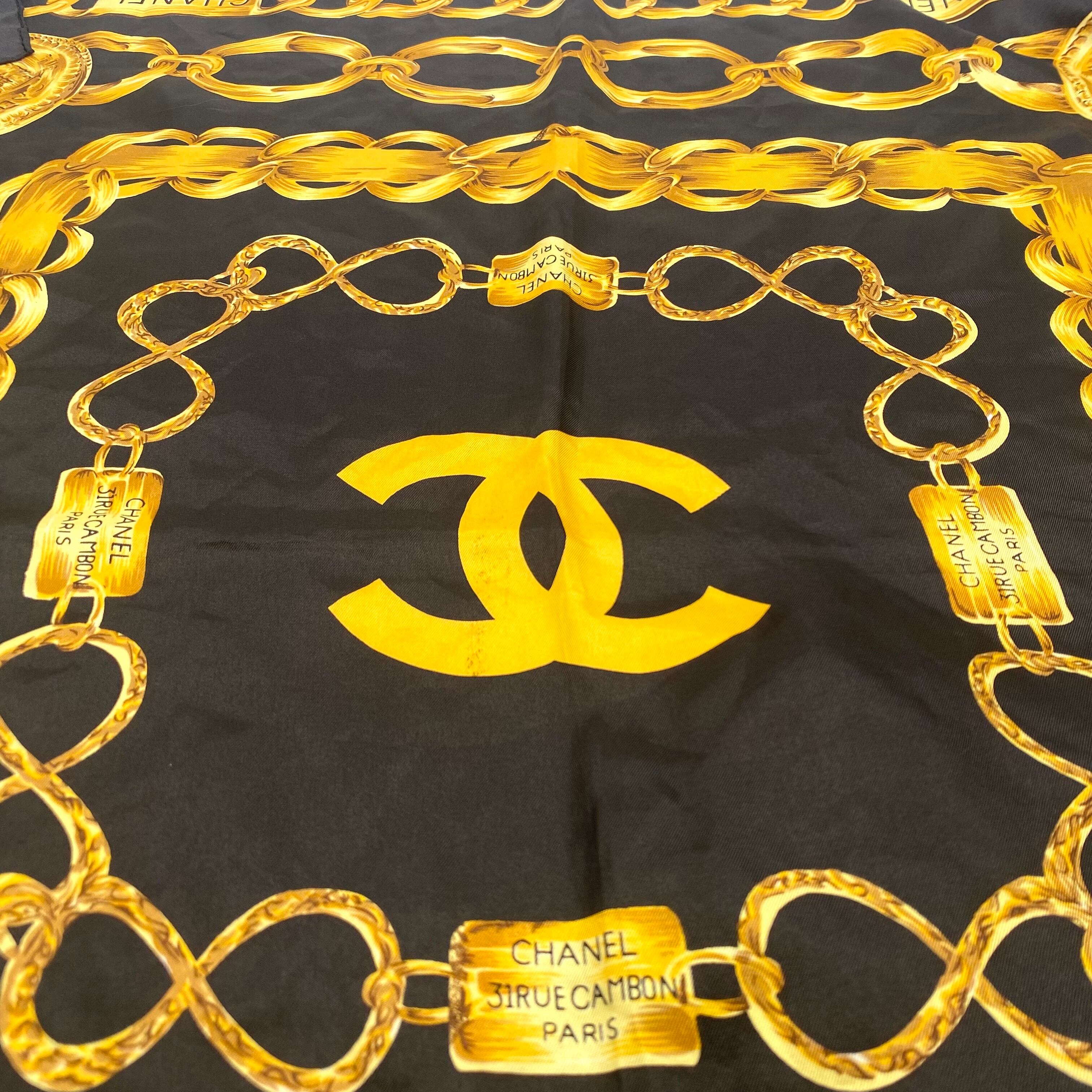 Vintage CHANEL Gold Chainz Big size Shawl Scarf Black 