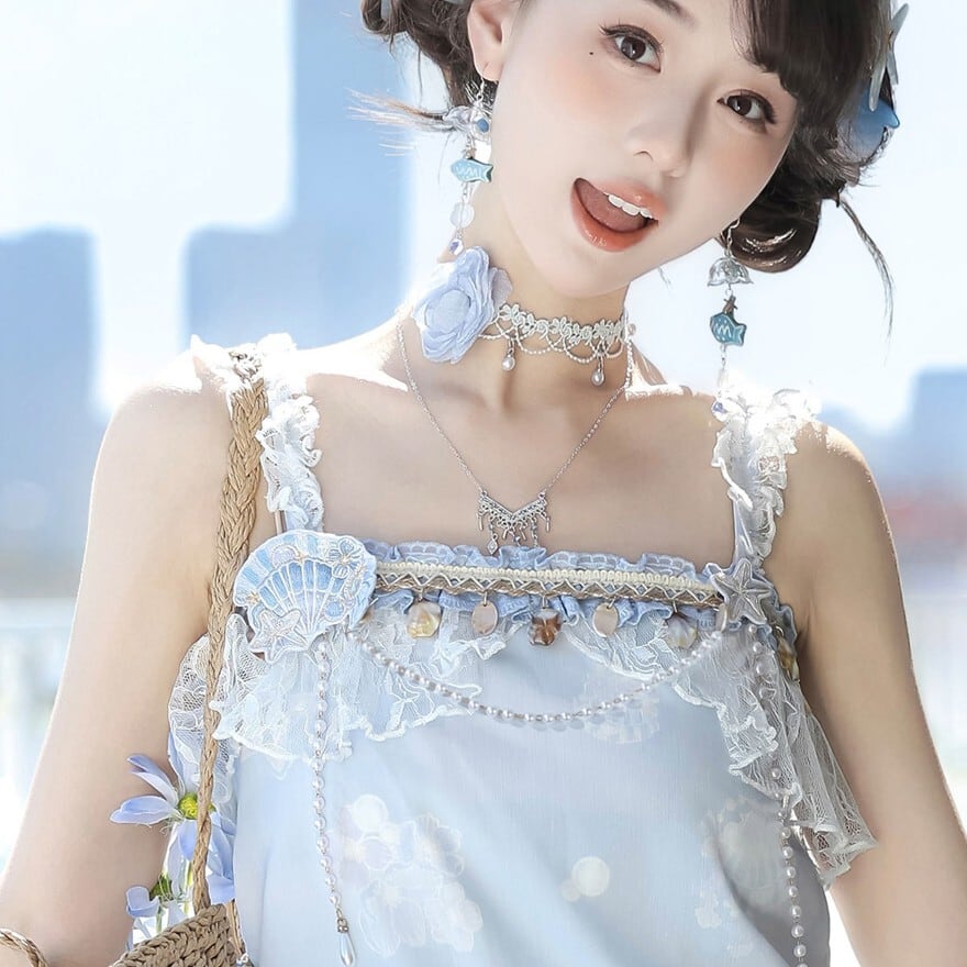 マーメイド風 レースセットアップ ミニスカート アイスブルー リゾート