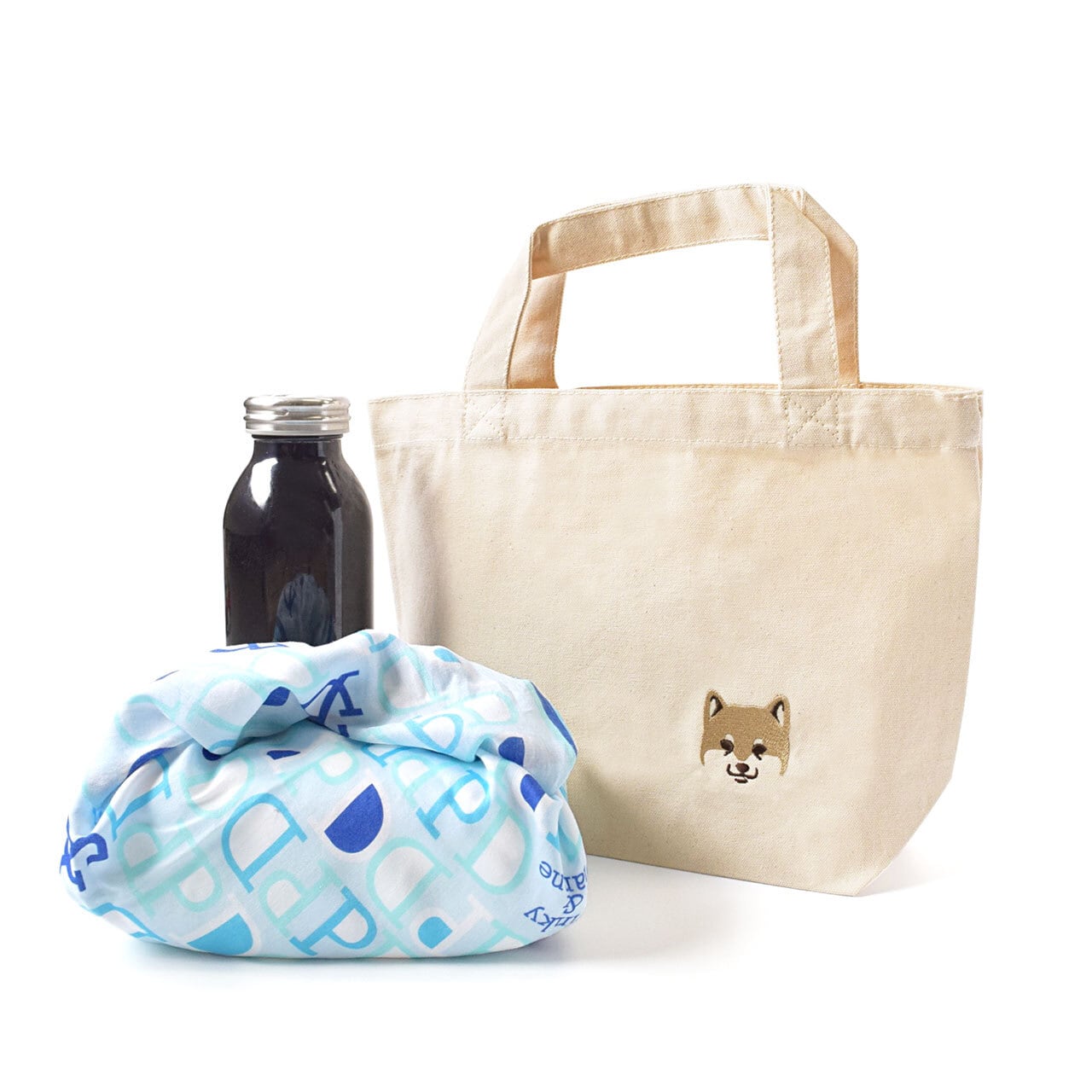 豆柴刺繍 お散歩ハンドバッグ（名入れ可） ランチバッグ | KITAICHI