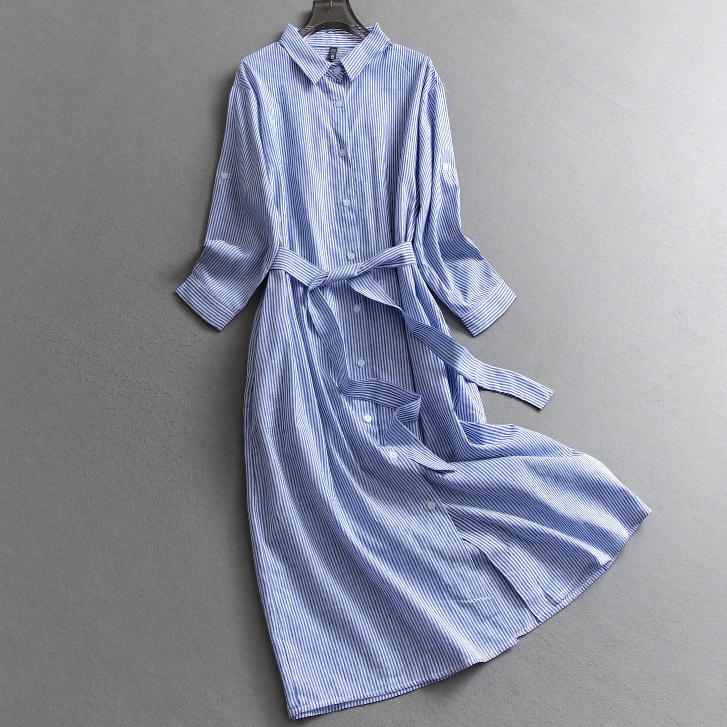 Stripe Belted Midi Shirt One Piece OP0295