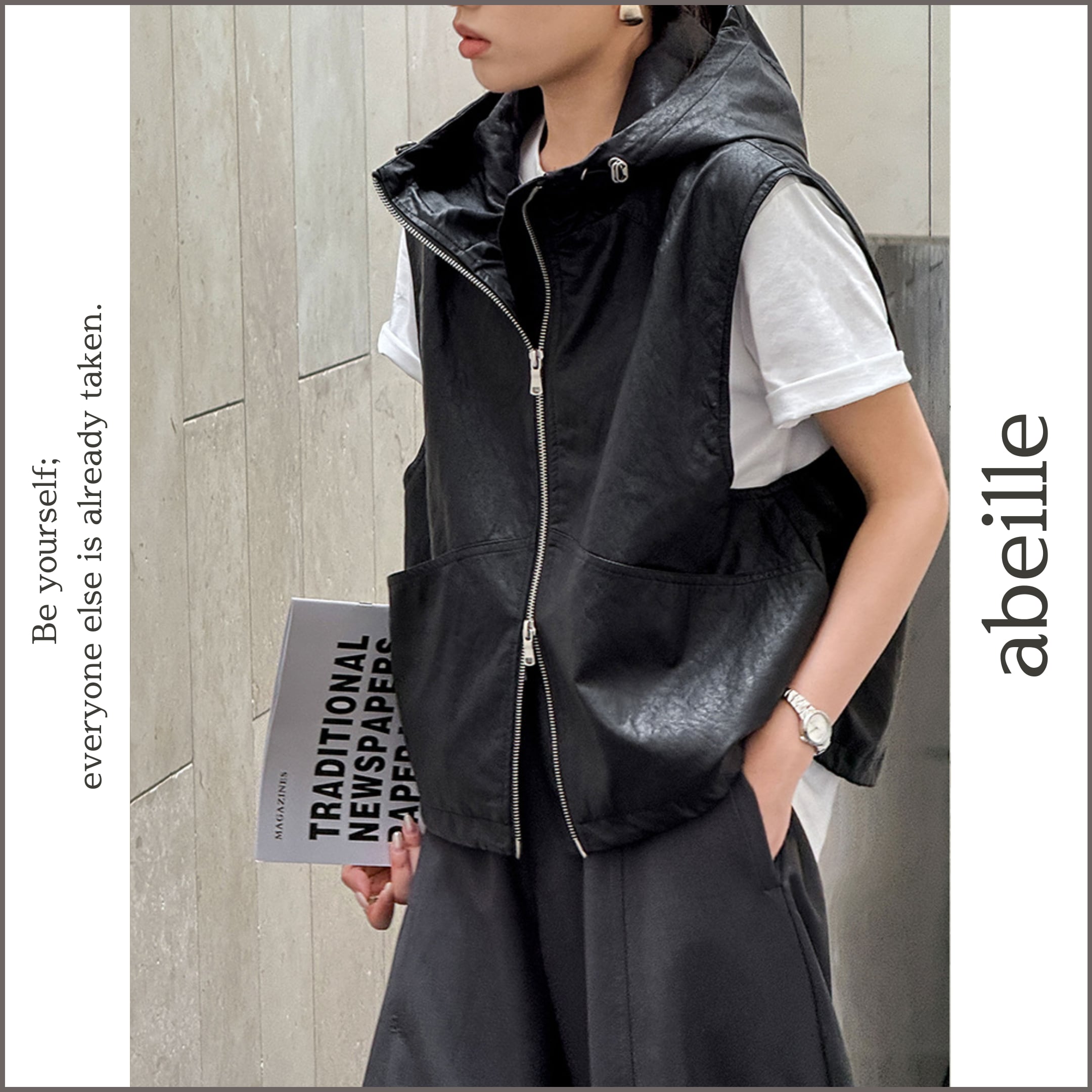 eco lether zip-up vest 14657