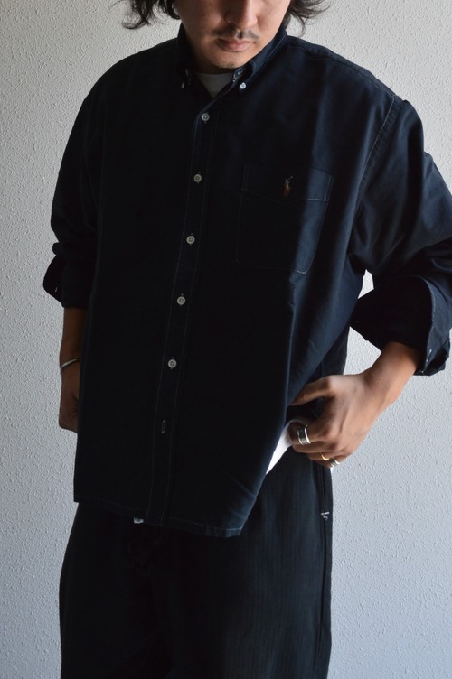 VENTITANK PROJECT Old Polo Ralph Lauren 1990's Dyed Black Custom Remade Collection "TYPE OXFORD MULTI PONY WHITE CAP SHADOW PINSTRIPE" CLASSIC FIT Shirt オールドラルフ カスタムシャツ