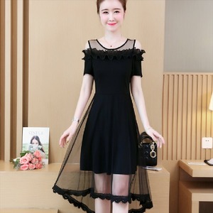 【送料無料】ミニドレス 夏 半袖 無地 オフショルダー フリル 20代 30代 透け感 シースルー エレガント系 きれいめ 大人可愛い アシンメトリー丈 アンバランス丈 体系カバー こなれ感 プチプライス パーティ 結婚式 お呼ばれ 二次会