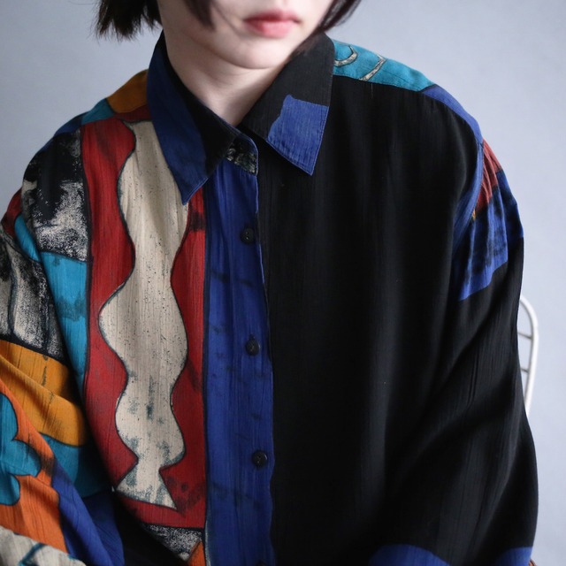 switching art graphic pattern loose shirt