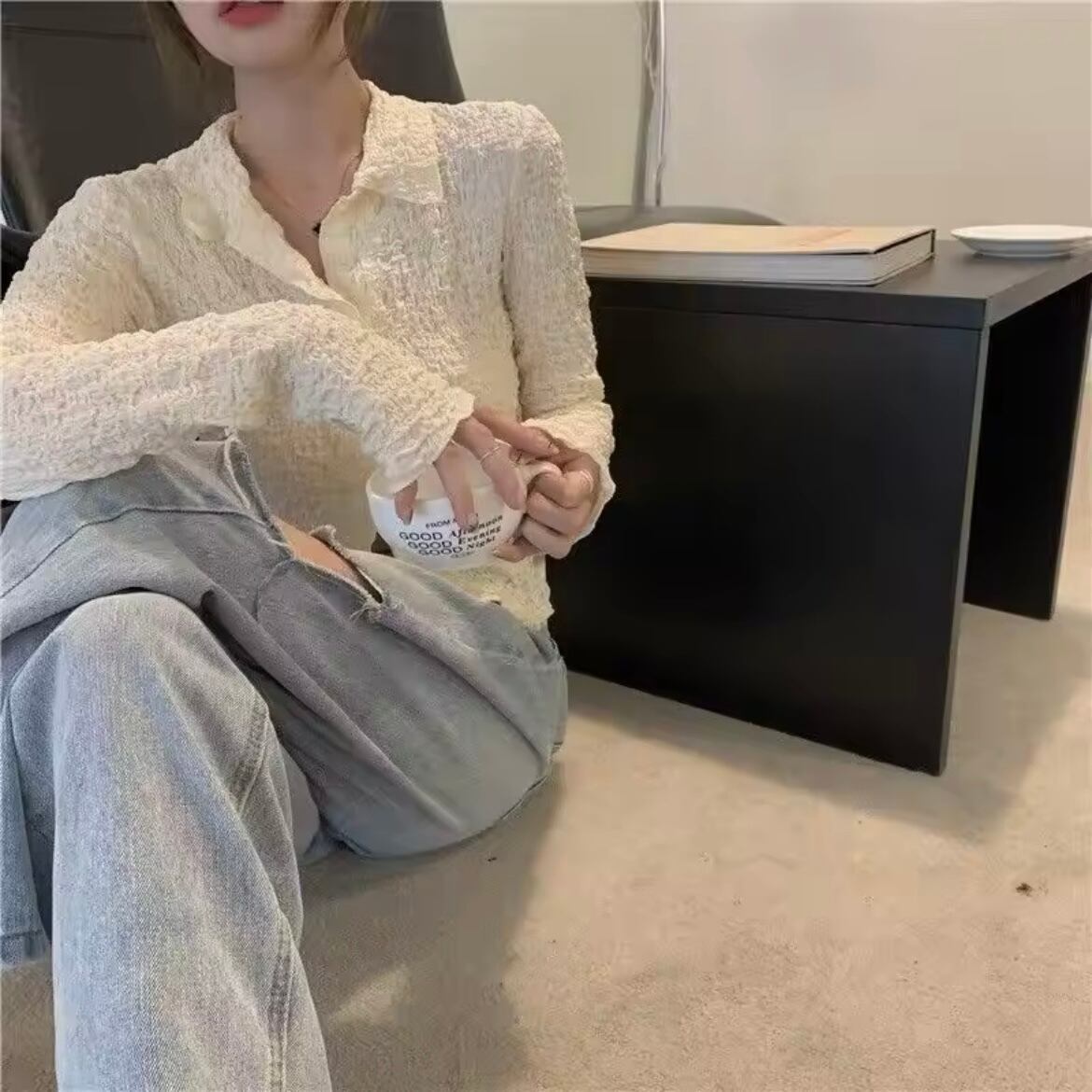 soft waffle long shirt