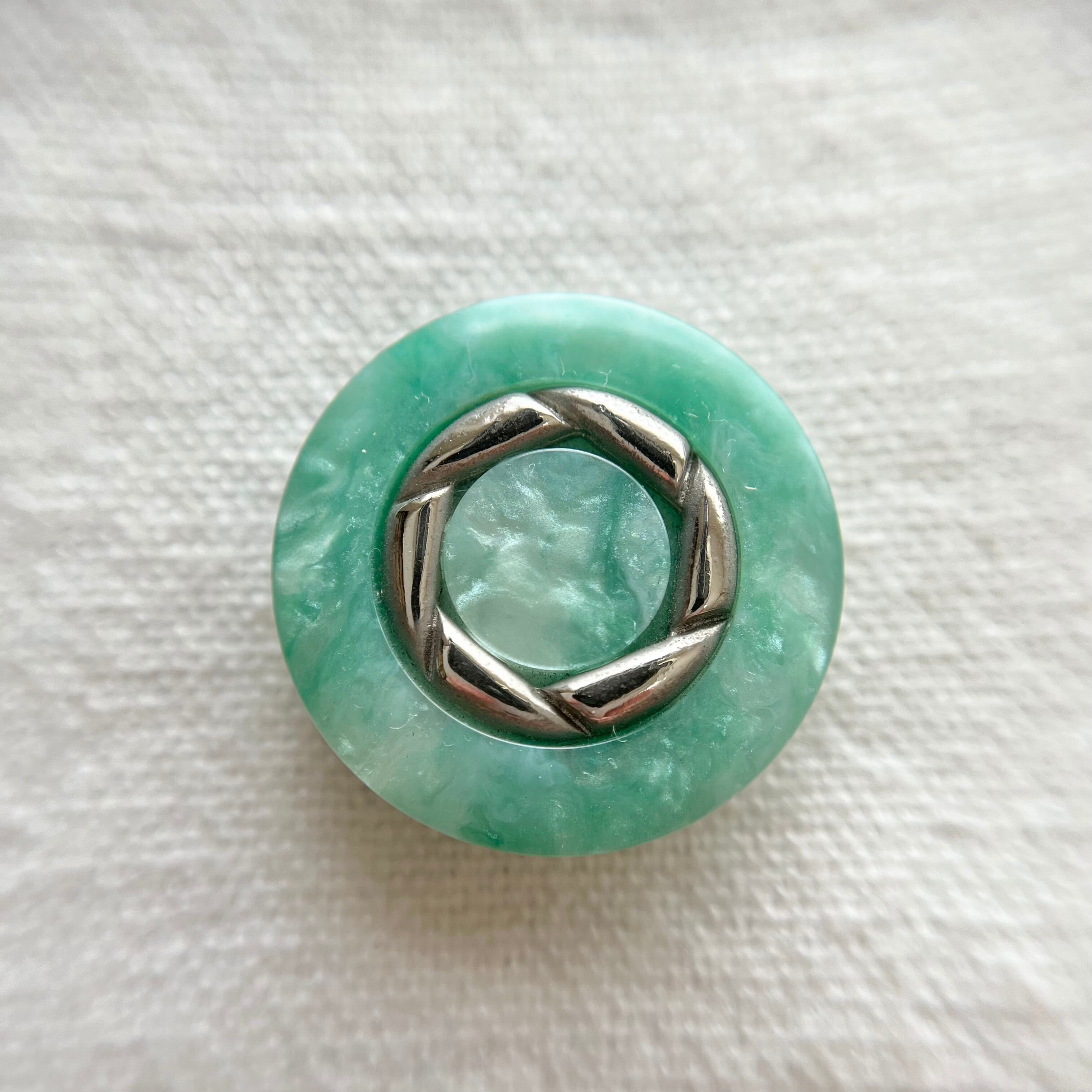 シルバーリング×パステルグリーンマーブル 23㎜