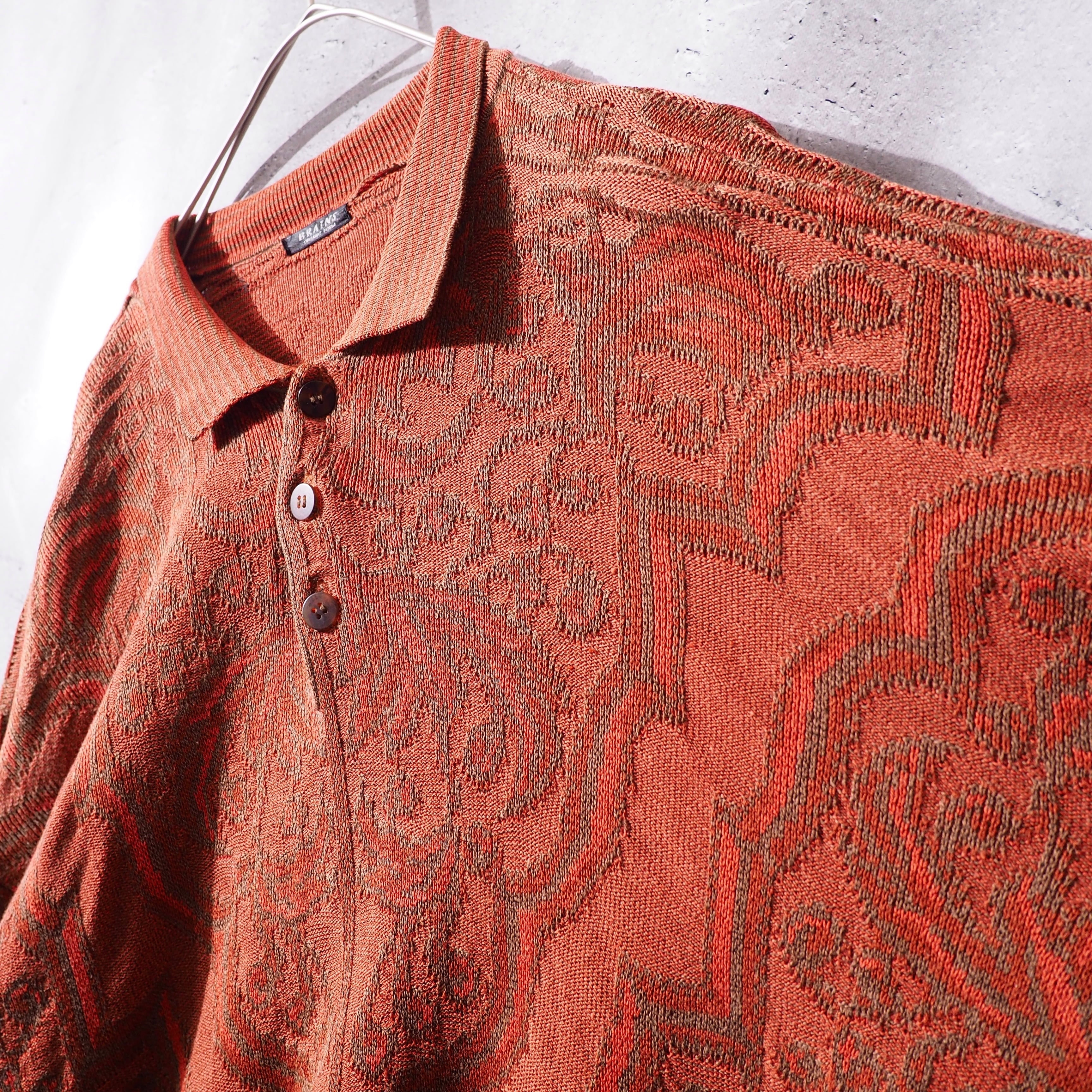1980s Beautiful geometric patterns Embbossed vintage knit Polo