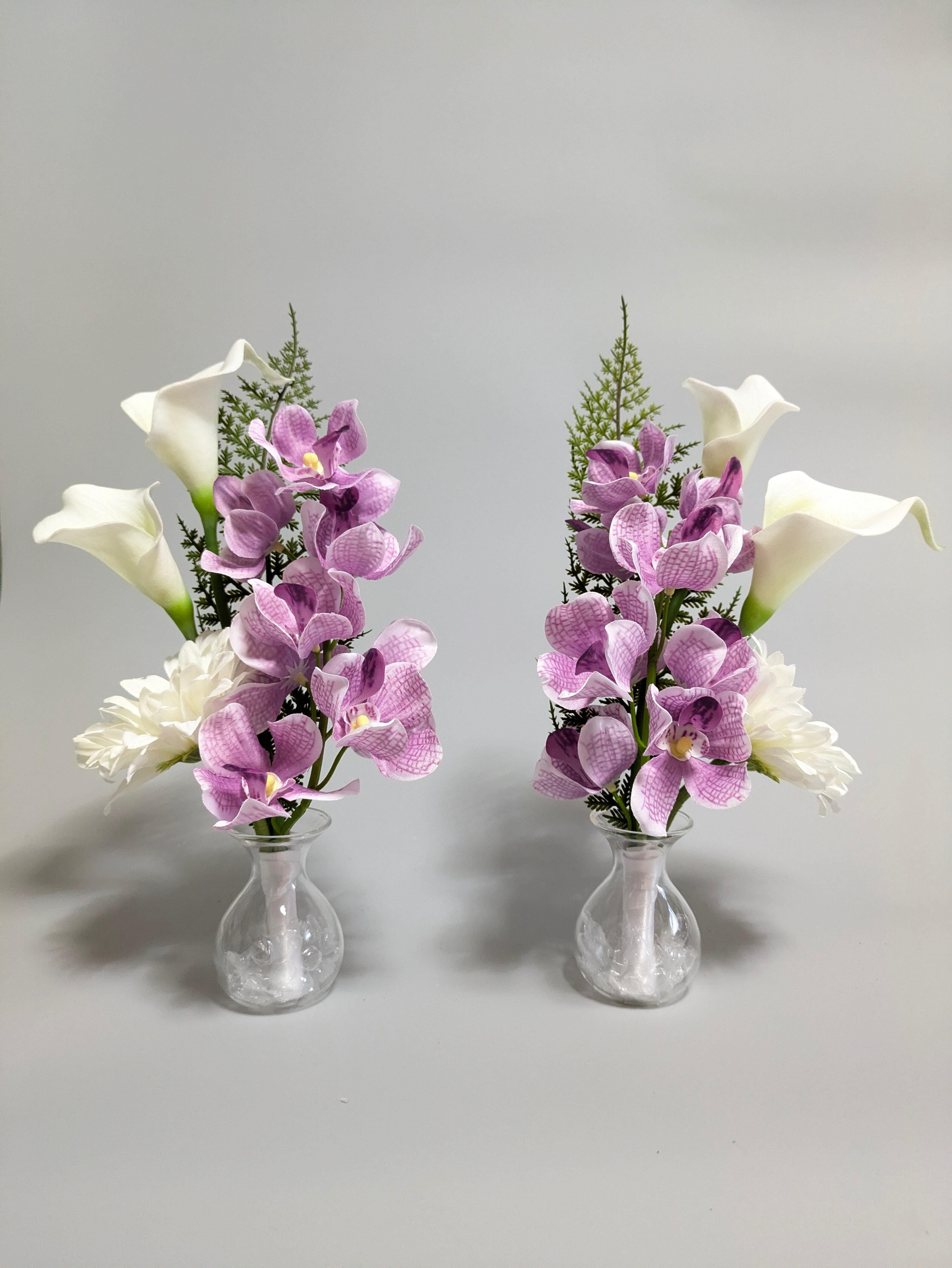 YSアウトレット 高級造花 シンプル仏花対アレンジ リオオーキッド 紫