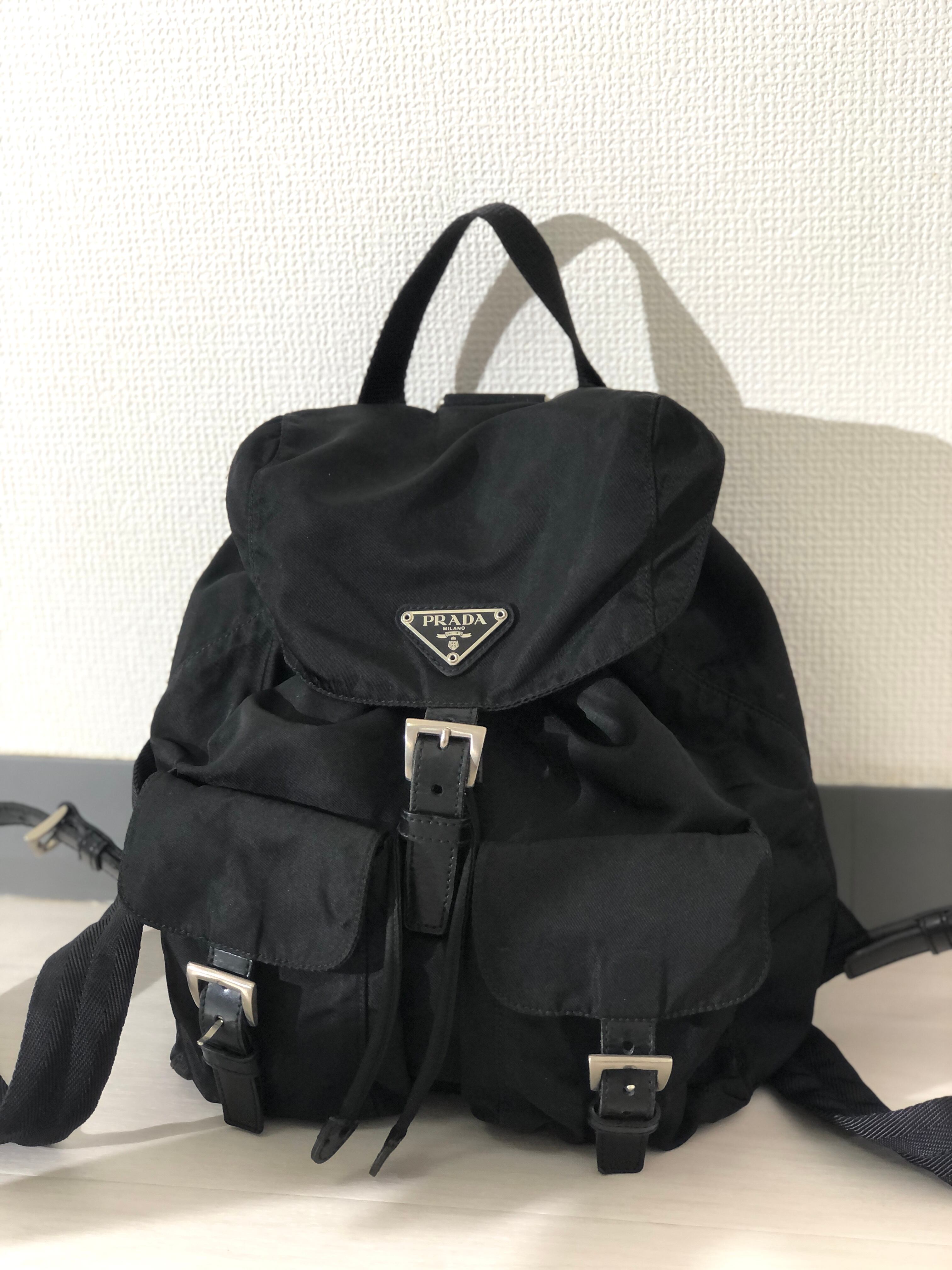 【美品】 PRADA プラダ ロゴ ナイロン リュック バックパック 黒ブラック