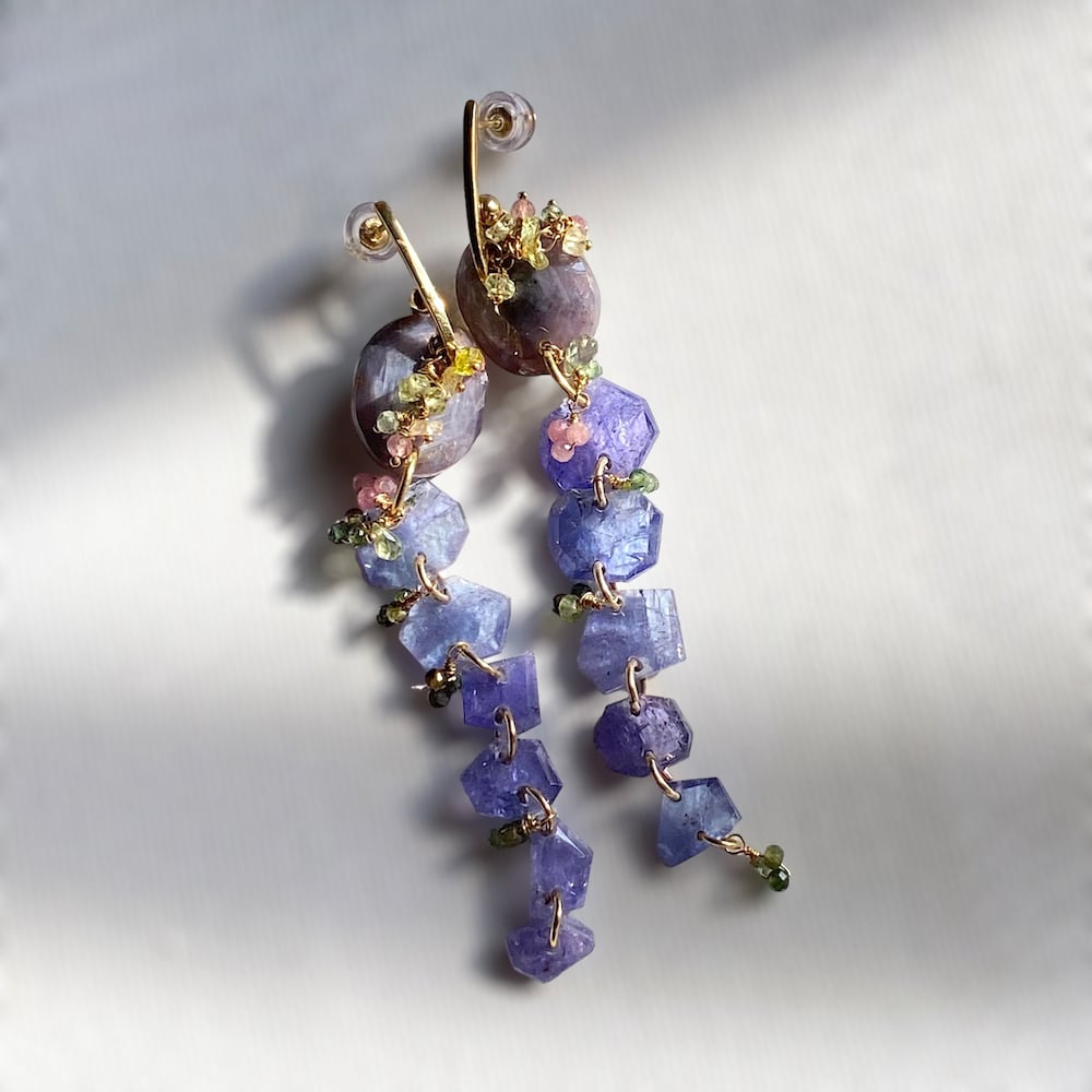 タンザナイト×ダルメシアンジャスパーのフープイヤリング ピアス風