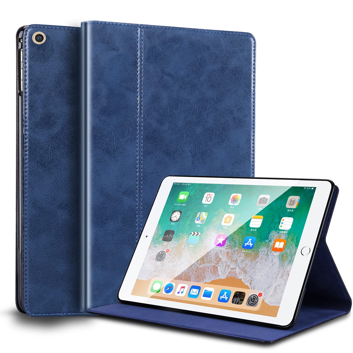【在庫のみ】Gexmil ケース iPad 10.2 インチ9/8/7世代通用 (2021/2020/2019)高級レザー製 耐衝撃性 軽量 防指紋 防滑オートスリープ/ウェイクアジャスタブルスタンドブルー