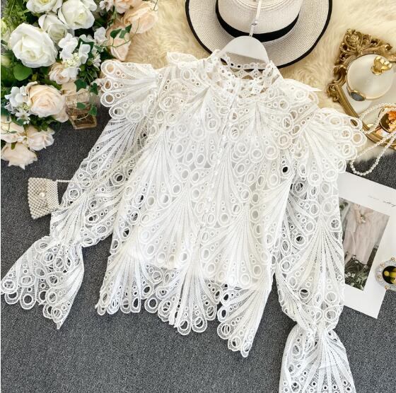 新生活 春新作 レディース トップス シャツ レース 長袖 シースルー