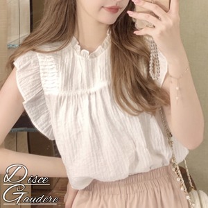 【韓国通販 dgo】french sleeve-less chiffon blouse（B1153）