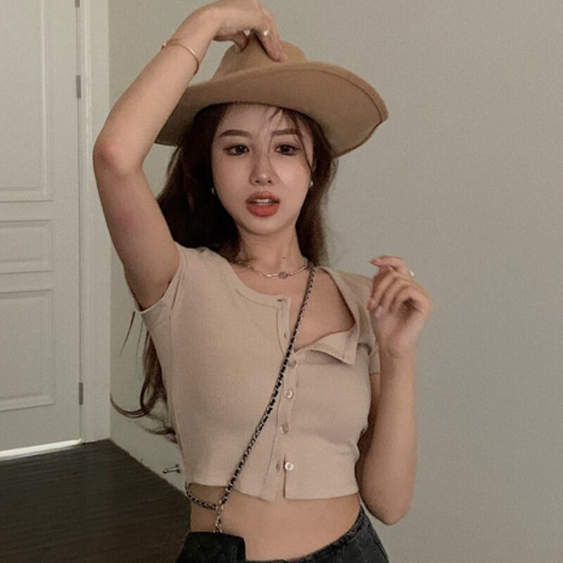 ニットTシャツ サマー薄手カーディガンショートハイウェストトップス 夏物 ヨーロピアン YY-ファッション65482591127