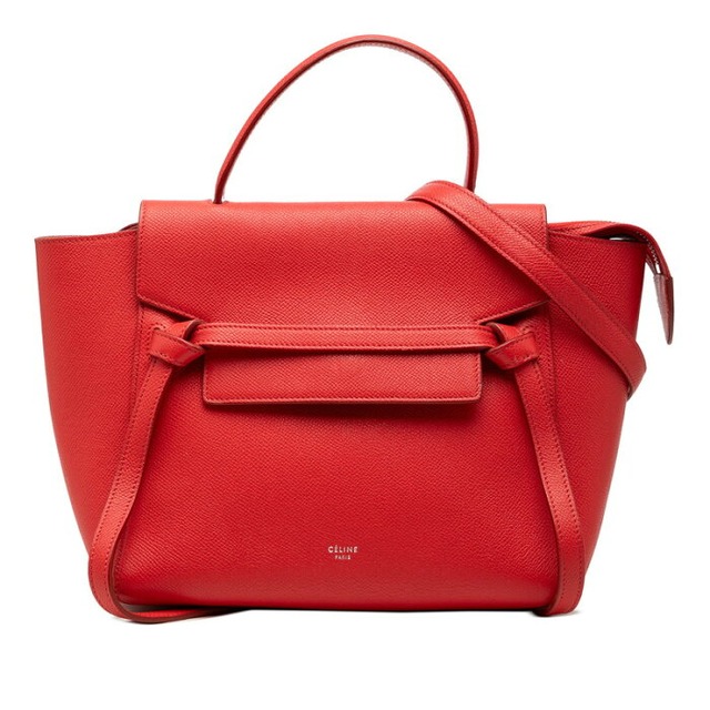 セリーヌ ベルトバッグ マイクロ ハンドバッグ ショルダーバッグ 2WAY F-GA-2137 レッド レザー レディース CELINE 【中古】