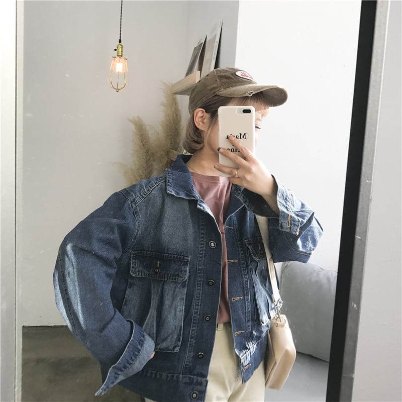 抜き襟GジャンデニムジャケットおでかけやアウトドアにFKOM8756