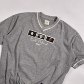 Karl Helmut カールヘルム SPORTS スポーツパッチ Vネック 半袖 スウェット トレーナー M /グレー系 メンズ