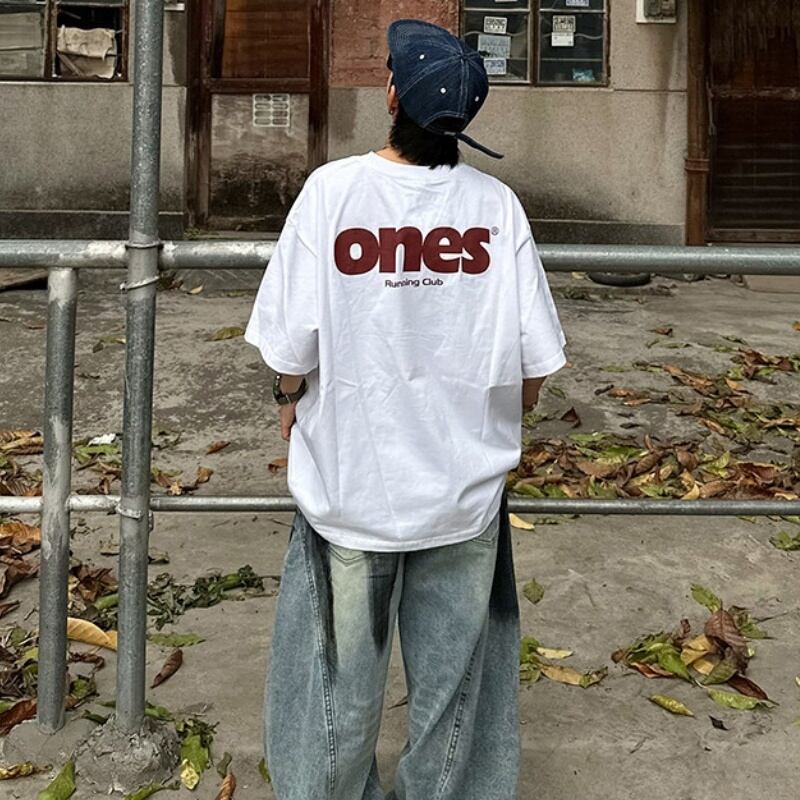XBRO背中ロゴプリントコットン五分袖Tシャツ