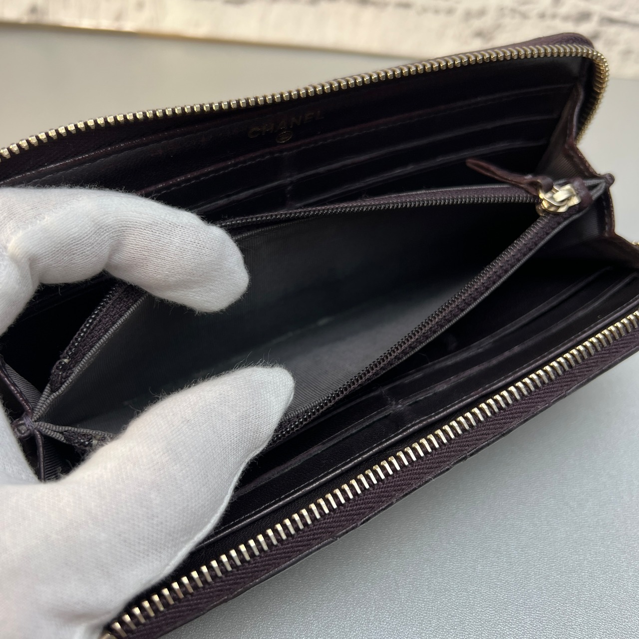 CHANEL シャネル ココマーク  ラムスキン 長財布 パープル A-9521