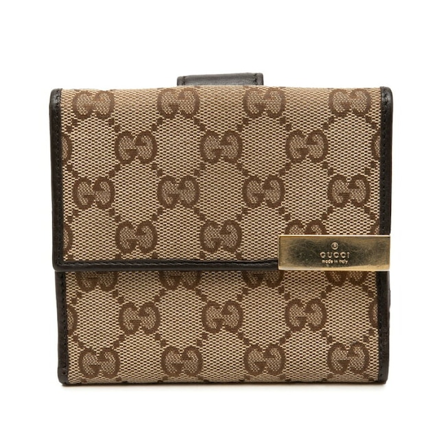 グッチ GGキャンバス 二つ折り財布 257015 ベージュ ブラウン キャンバス レザー レディース GUCCI 中古
